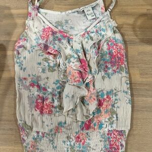 Floral Ruffle Tank Top with adjustable spaghetti straps in Pink and Teal